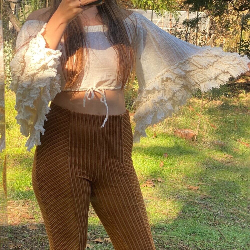 Boho / Fairy Core Off-Shoulder 100% Cotton Crop Top with Bell Sleeves